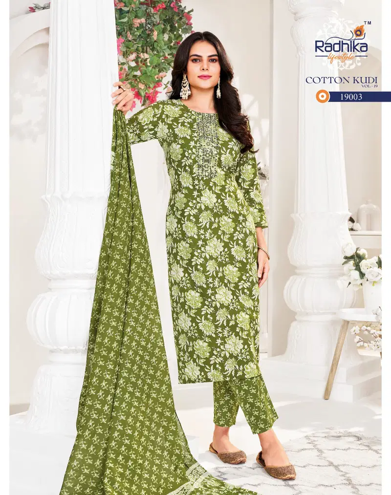 Cotton Kudi Vol 19 By Radhika Cotton Online Kurti With Bottom Dupatta Wholesale